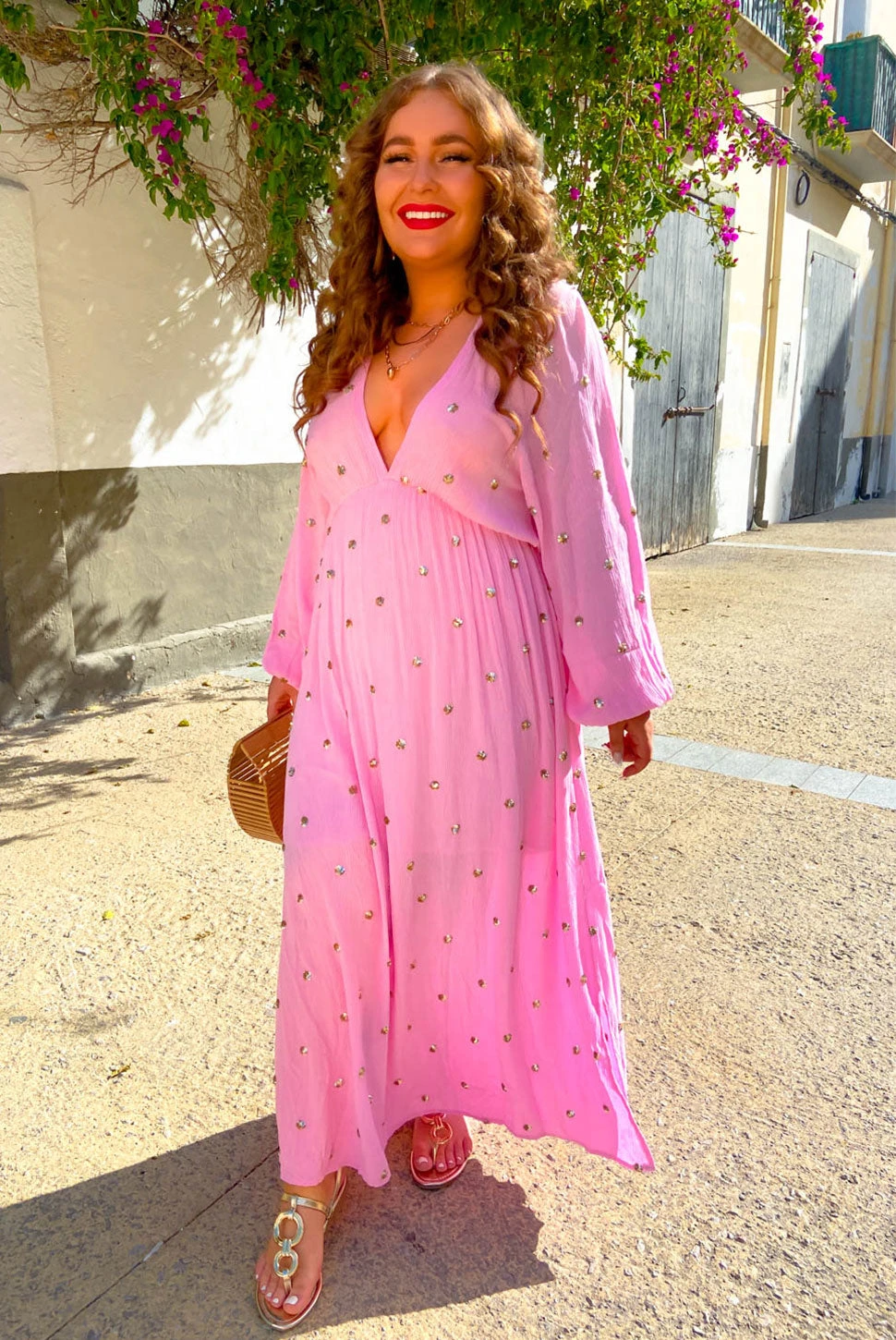 Moment Of Serendipity - Pink Gold Sequin Boho Maxi Dress - Image 2