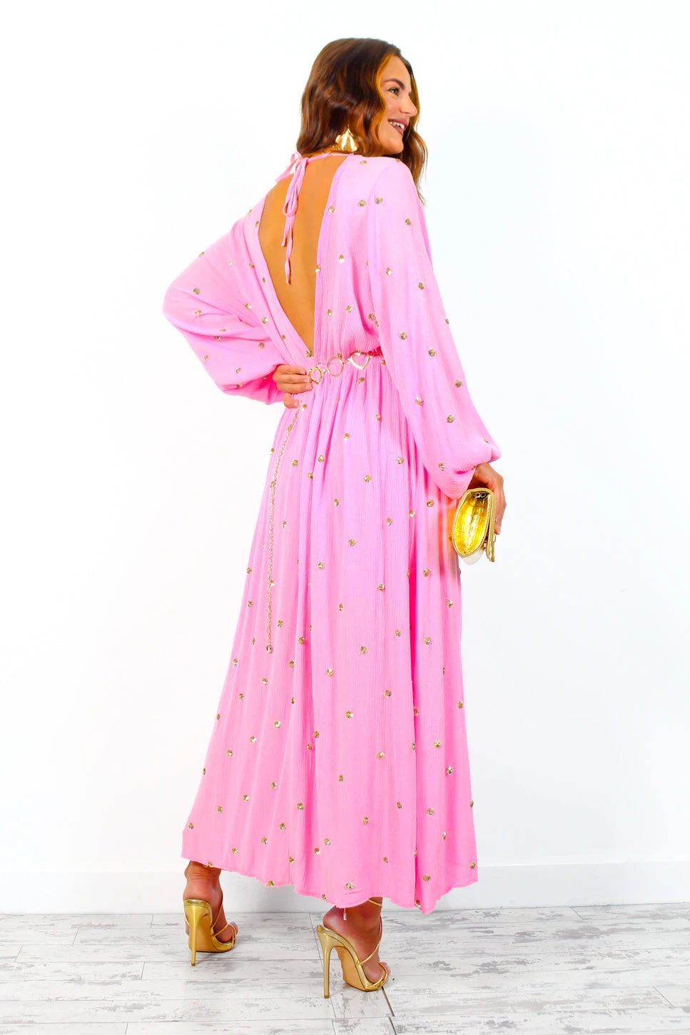 Moment Of Serendipity - Pink Gold Sequin Boho Maxi Dress - Image 3