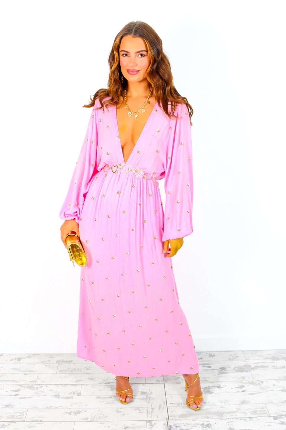 Moment Of Serendipity - Pink Gold Sequin Boho Maxi Dress - Image 7