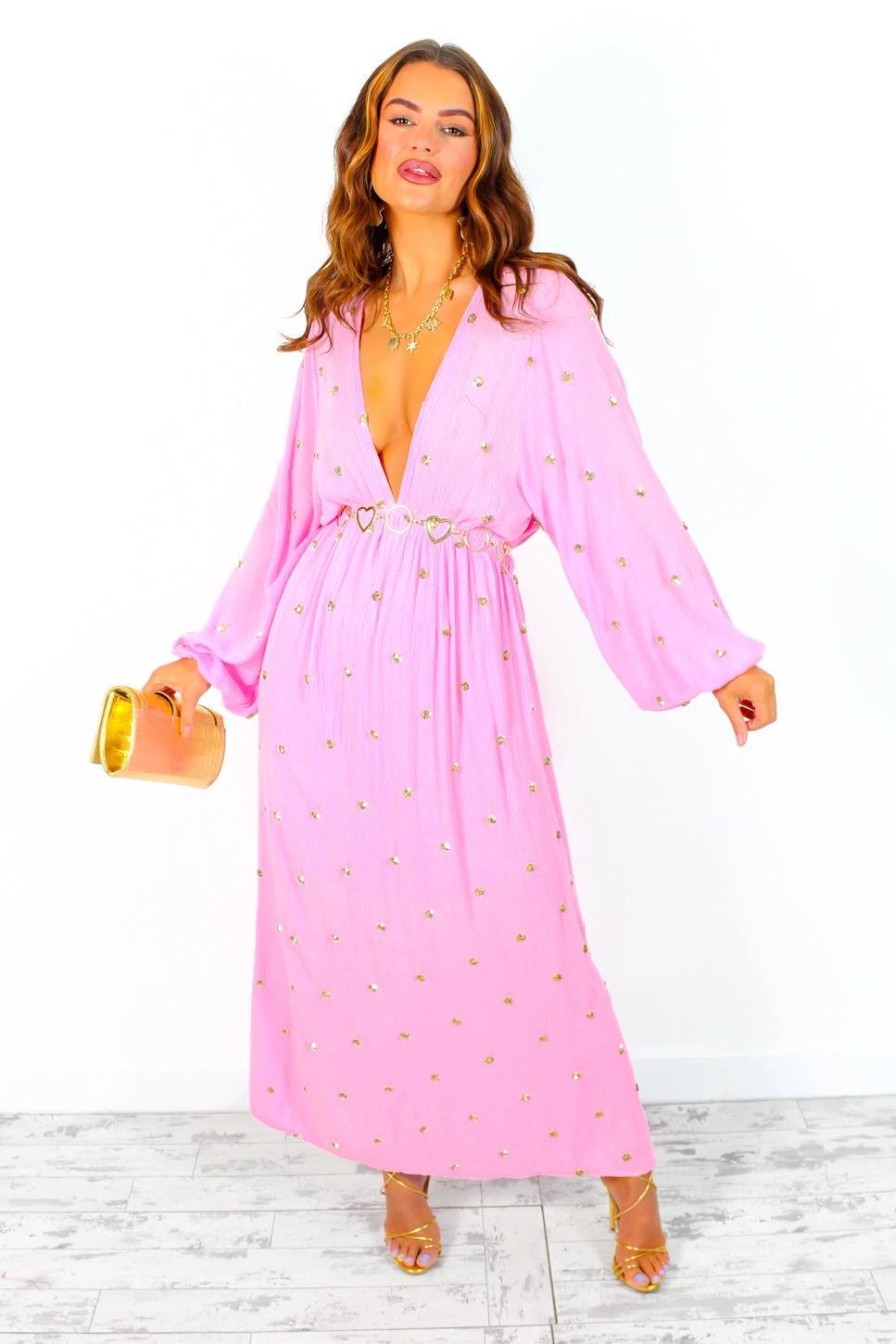 Moment Of Serendipity - Pink Gold Sequin Boho Maxi Dress - Image 6