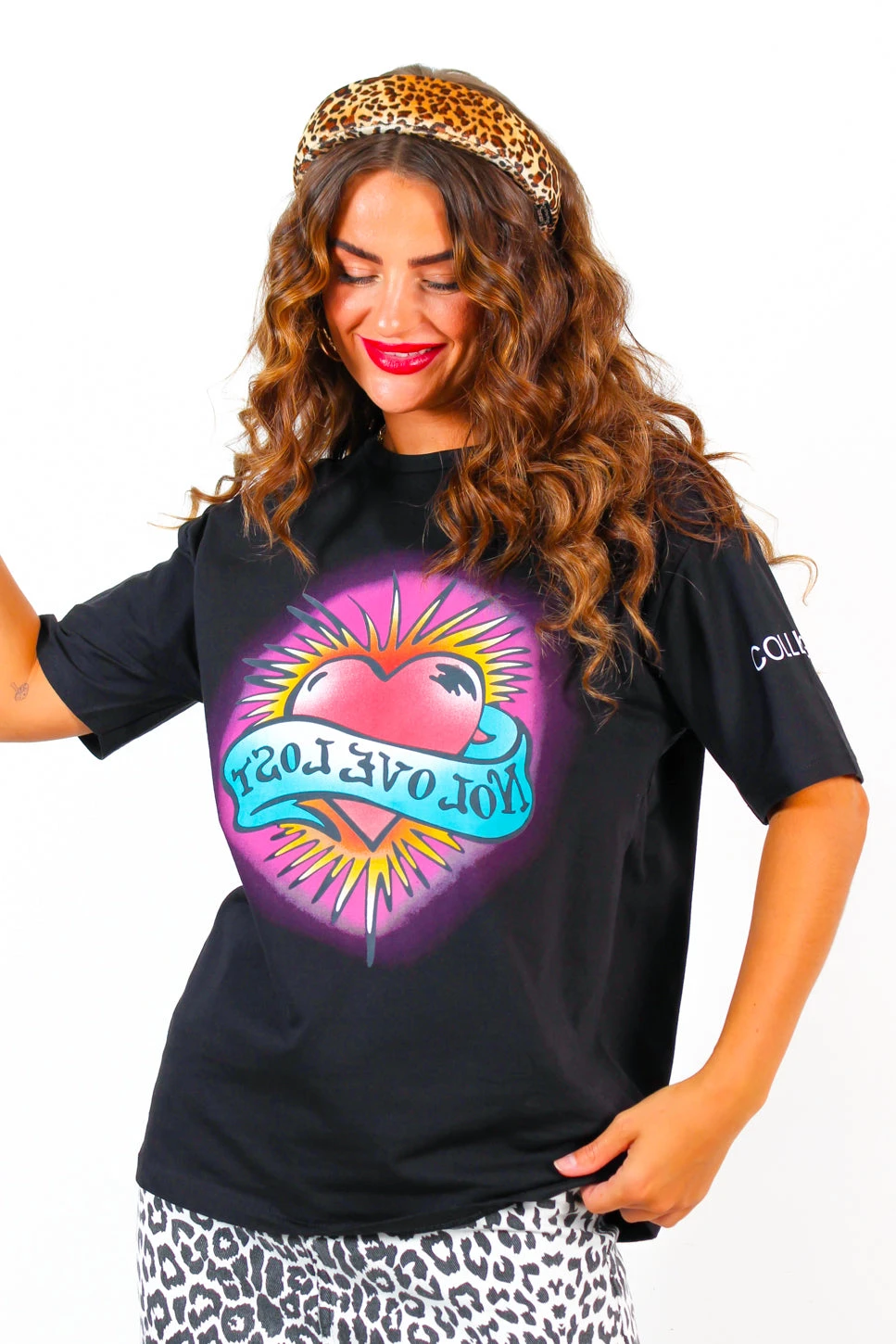 No Love Lost - Black Red Heart Slogan Graphic T-Shirt - Image 3