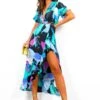 Out Your League - Black Turquoise Floral Midi Dress
