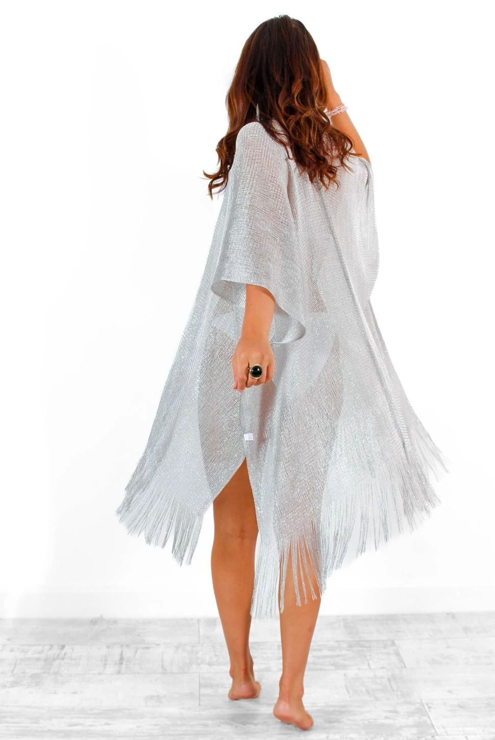 Resting Beach Face - Metallic Silver Tassel Kimono - Image 3