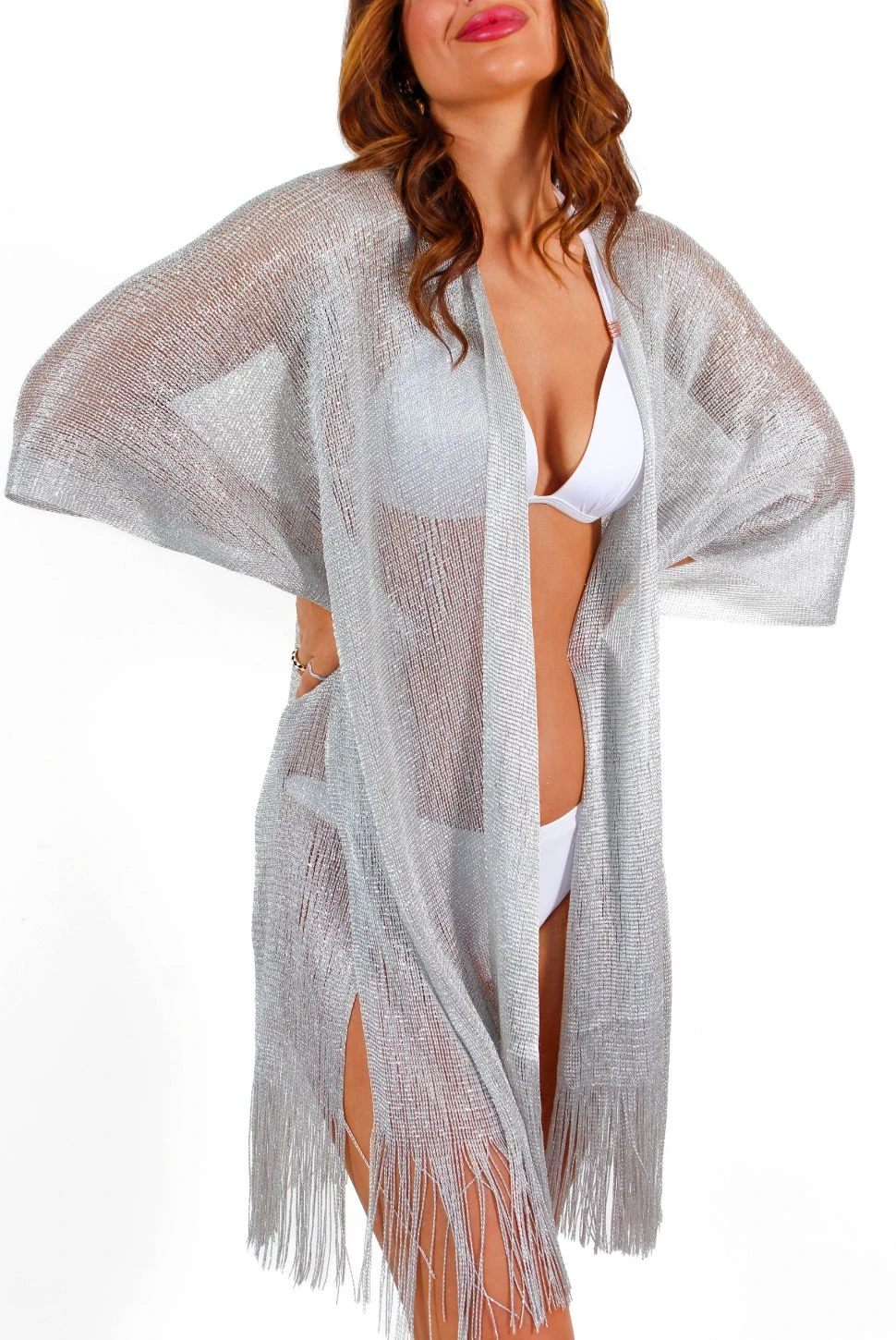 Resting Beach Face - Metallic Silver Tassel Kimono - Image 7