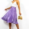 Shes A Runaway - Lilac Shimmer Pleated Midi Skirt