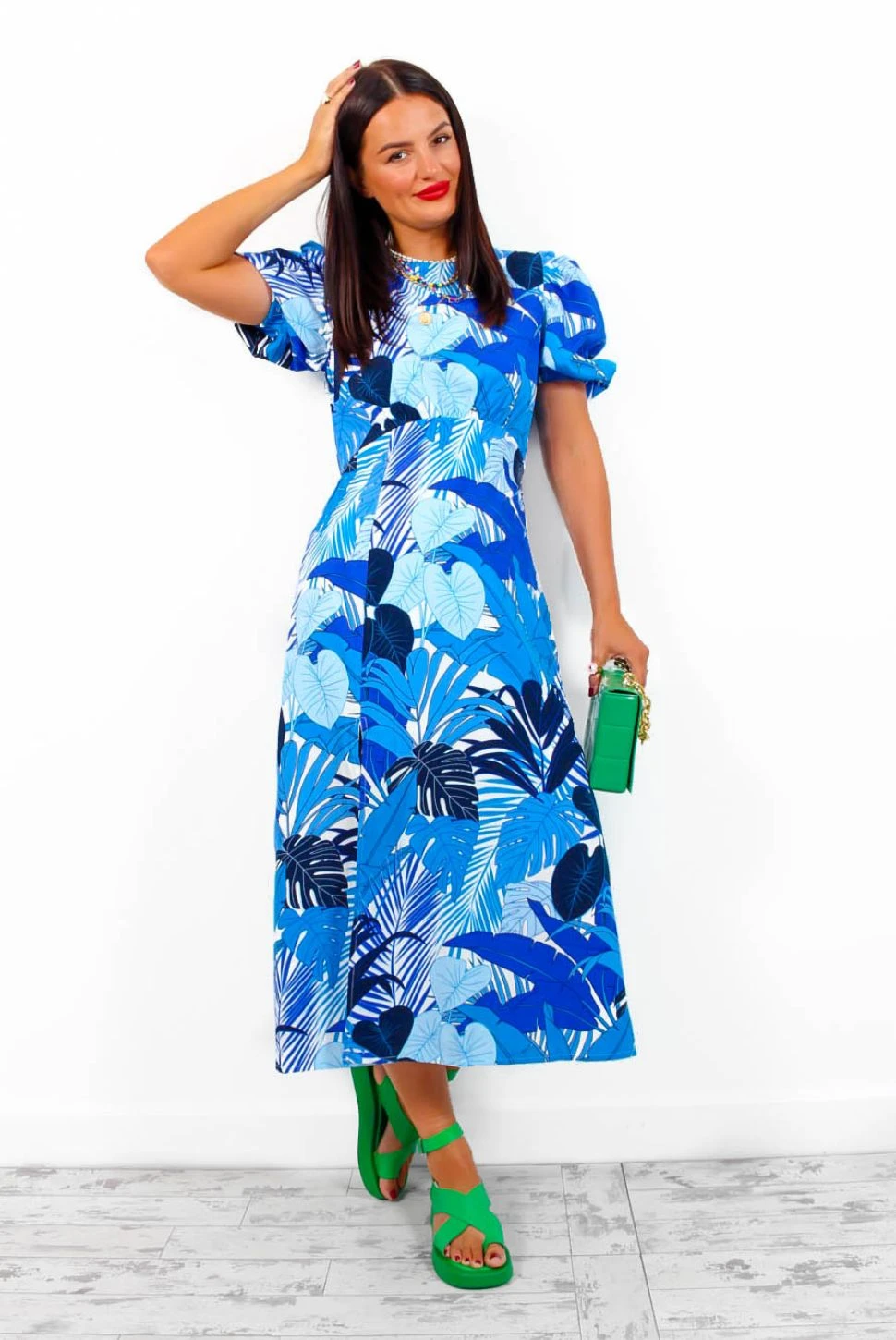 Shes So Vain - Blue Tropical Midi Dress - Image 6