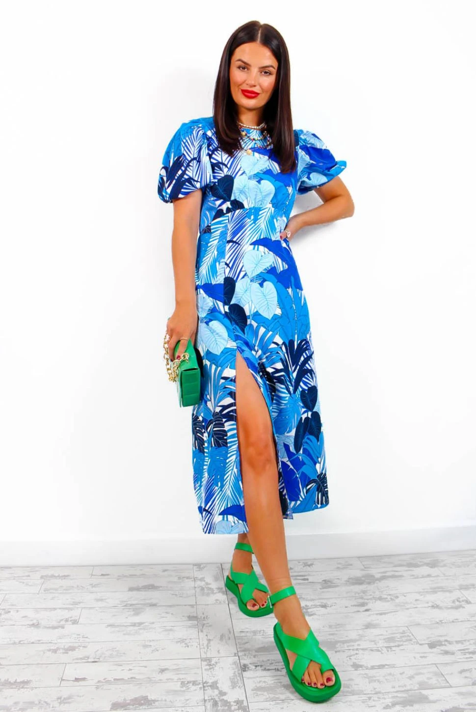 Shes So Vain - Blue Tropical Midi Dress - Image 3