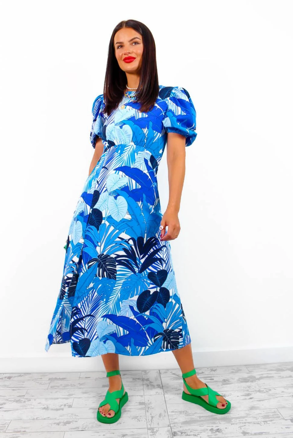 Shes So Vain - Blue Tropical Midi Dress