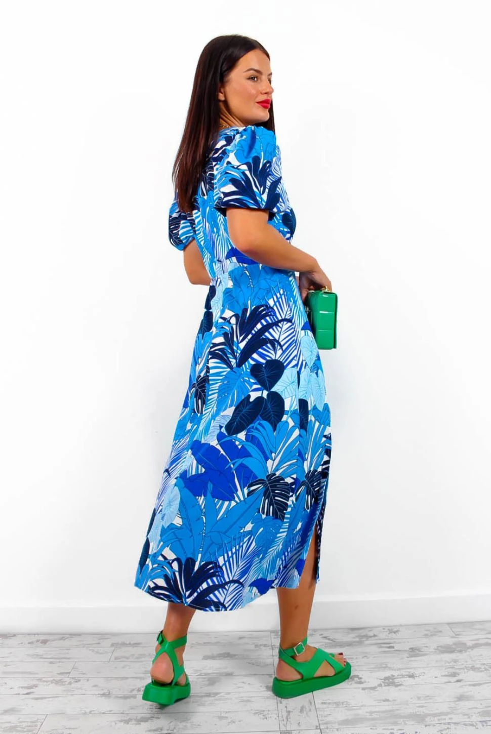 Shes So Vain - Blue Tropical Midi Dress - Image 4