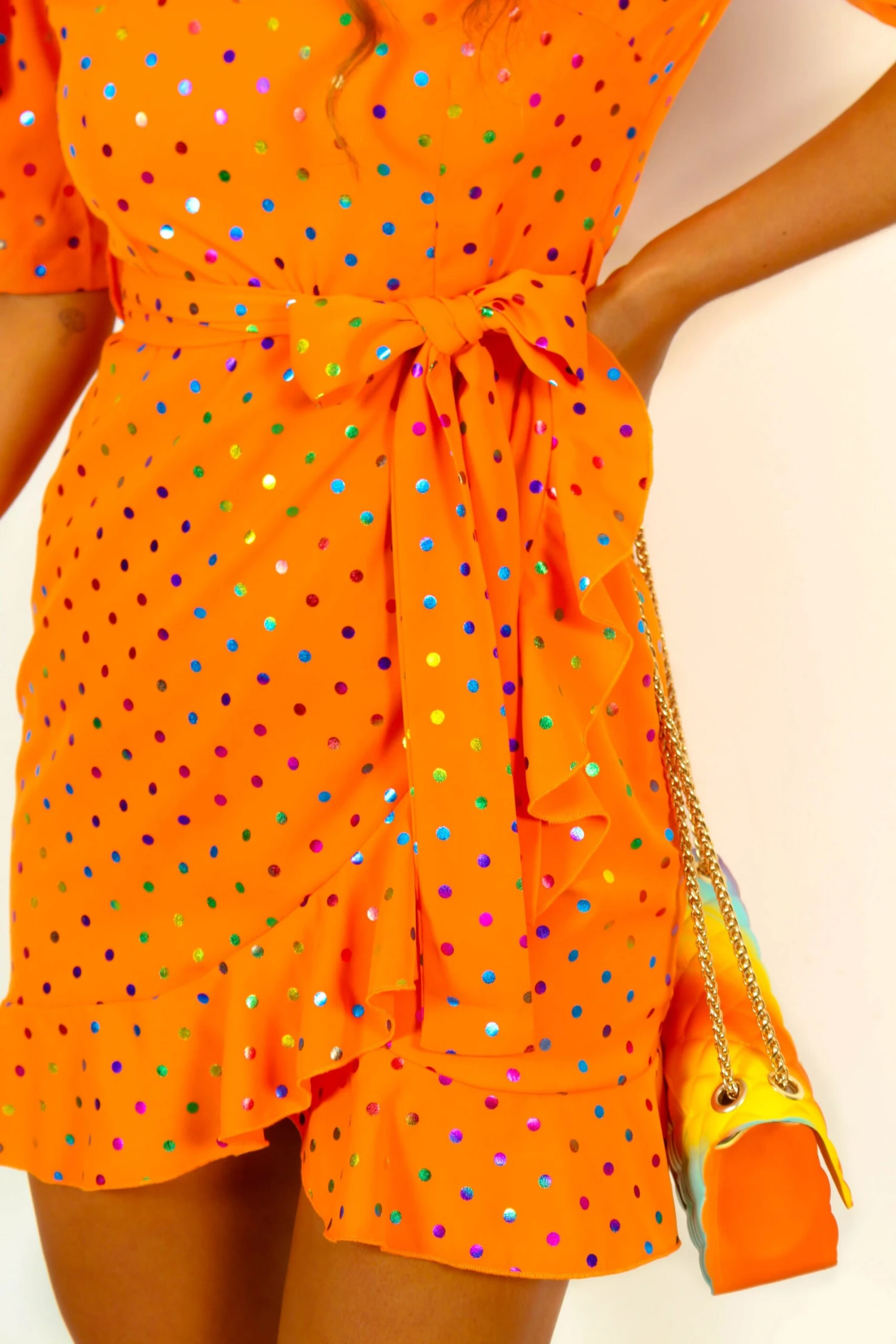 So Frilling - Orange Multi Spot Frilled Mini Dress - Image 5