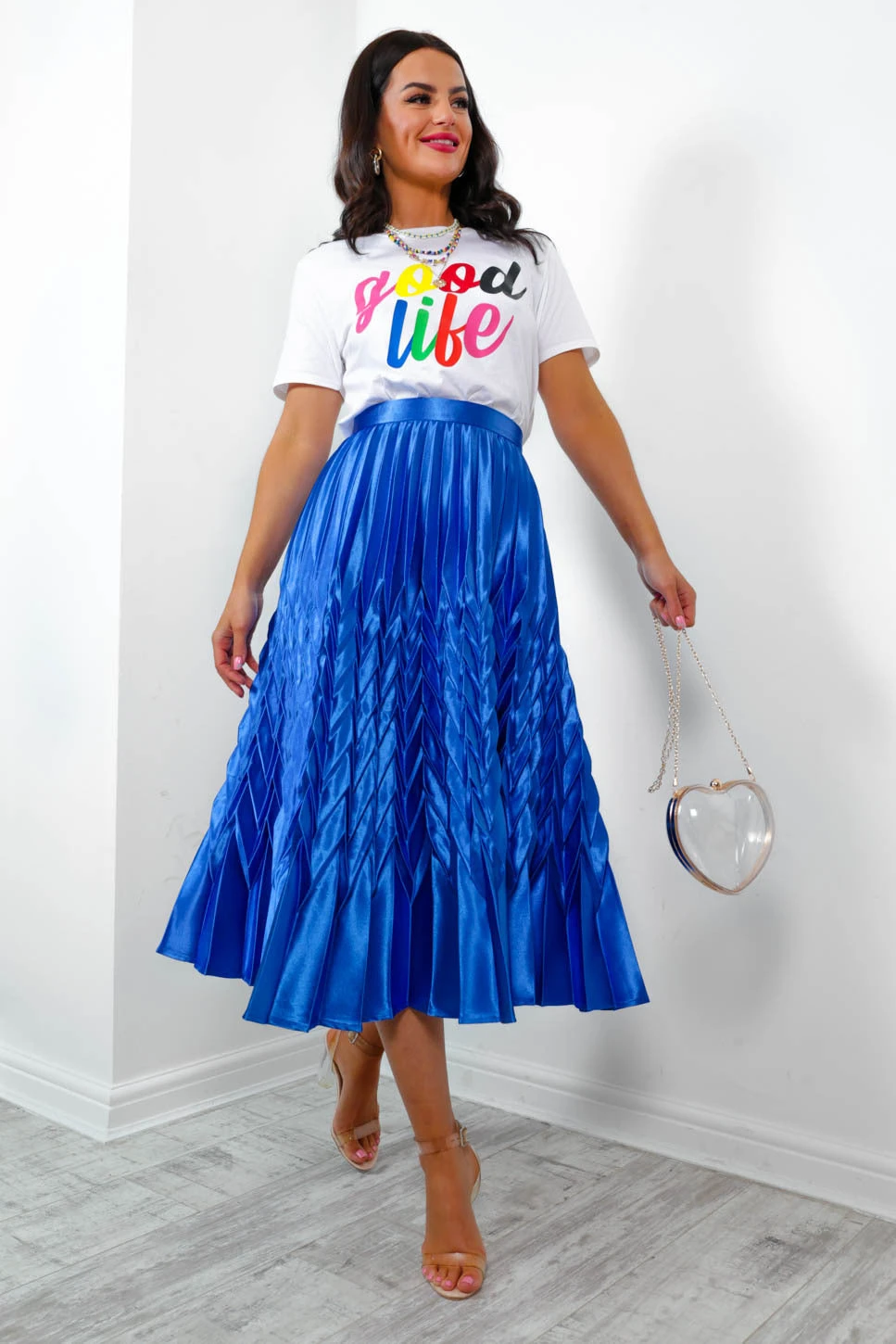 So Marilyn - Cobalt Chevron Pleated Midi Skirt - Image 3