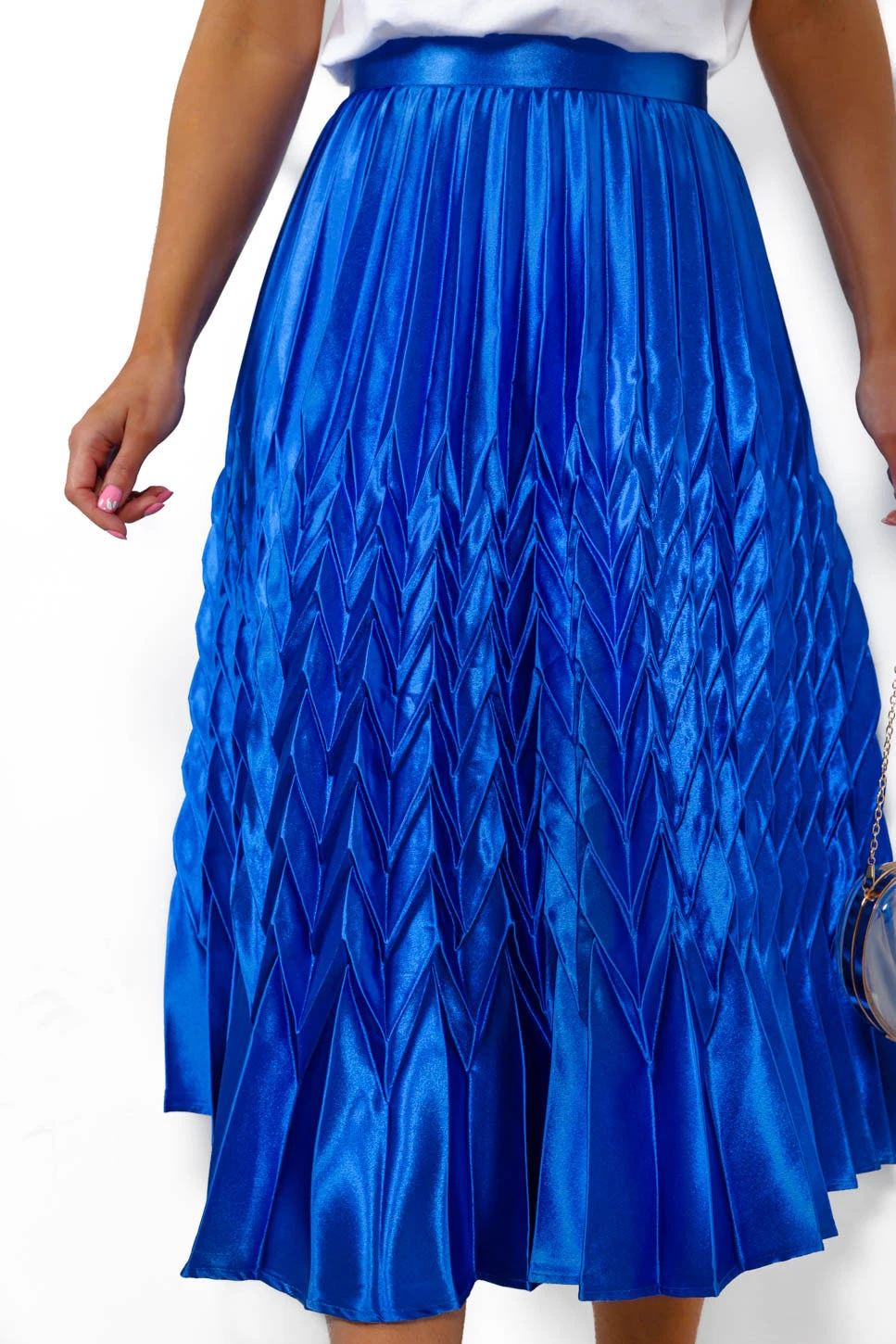 So Marilyn - Cobalt Chevron Pleated Midi Skirt - Image 2