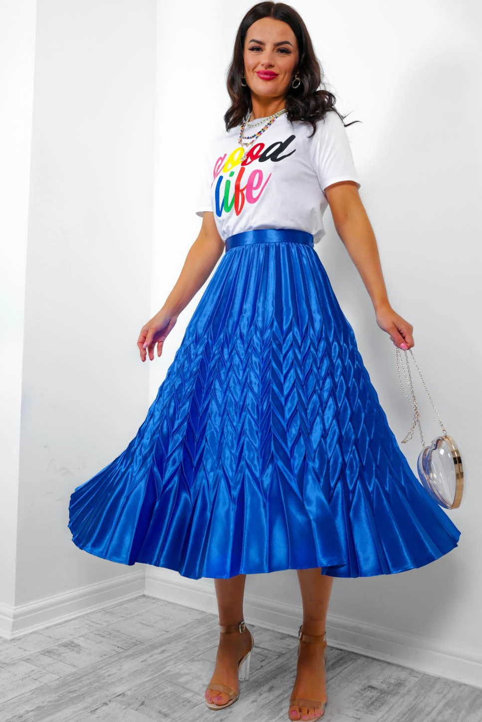 So Marilyn - Cobalt Chevron Pleated Midi Skirt - Image 5