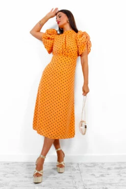 Spots Wrong? - Orange Polka Dot Midi Dress