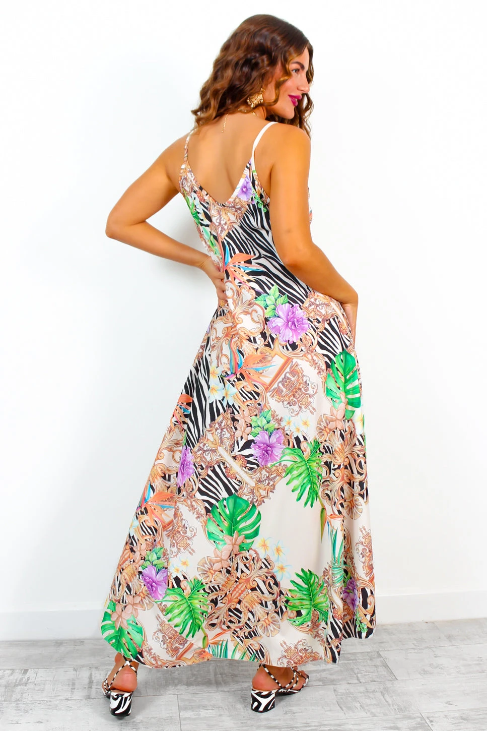 Spring Break - Cream Multi Baroque & Zebra Print Maxi Dress - Image 3