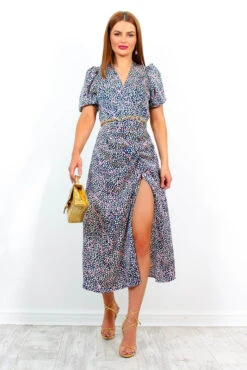 AX Paris Start The Party - Navy Pink Print Midi Dress