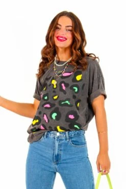 Still Driving Me Wild - Acid Wash Multi Leopard Print T-Shirt