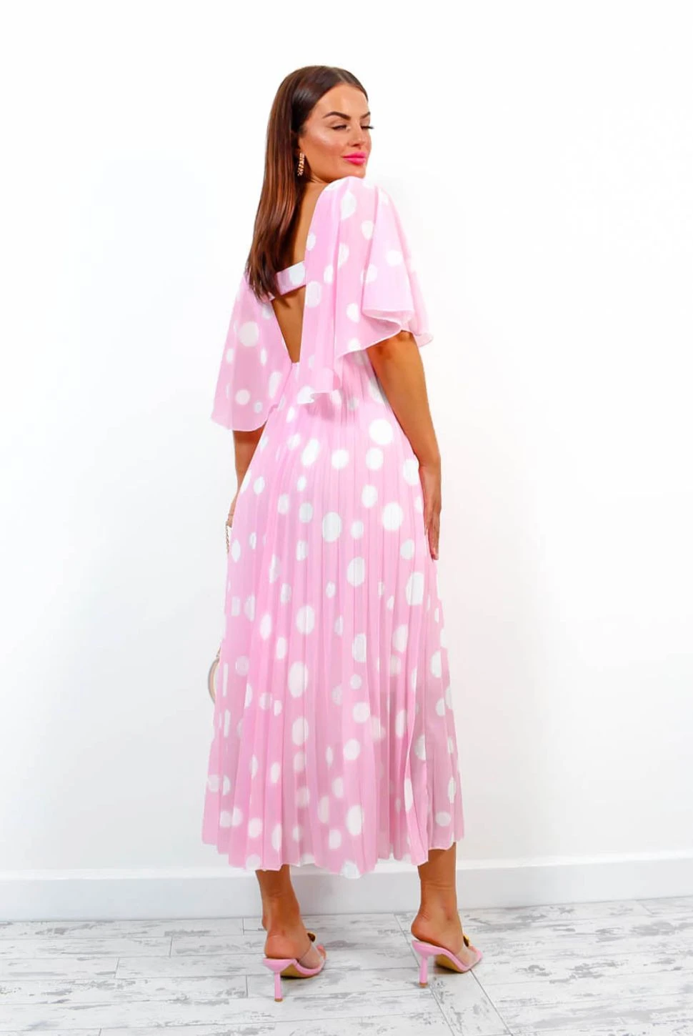 Timeless - Baby Pink Polka Dot Pleated Maxi Dress - Image 5