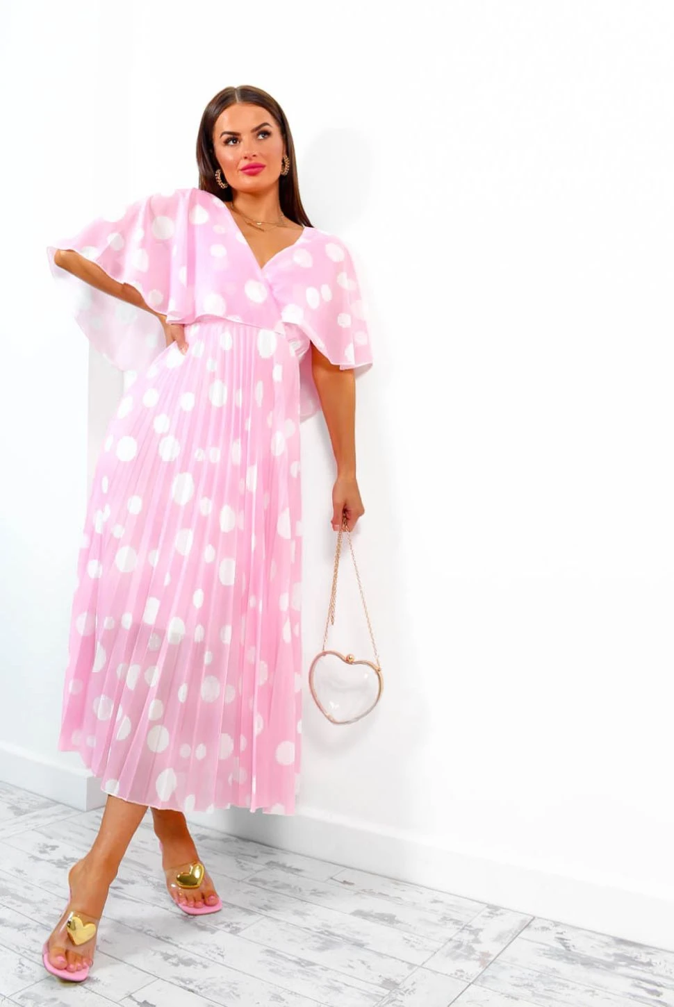 Timeless - Baby Pink Polka Dot Pleated Maxi Dress - Image 6