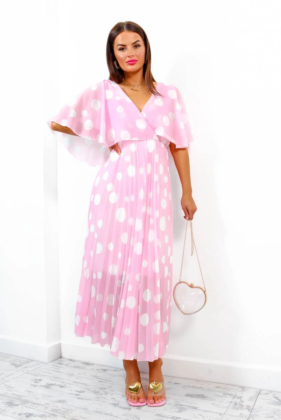 Timeless - Baby Pink Polka Dot Pleated Maxi Dress - Image 2