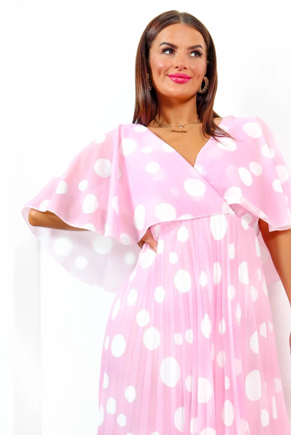 Timeless - Baby Pink Polka Dot Pleated Maxi Dress - Image 3