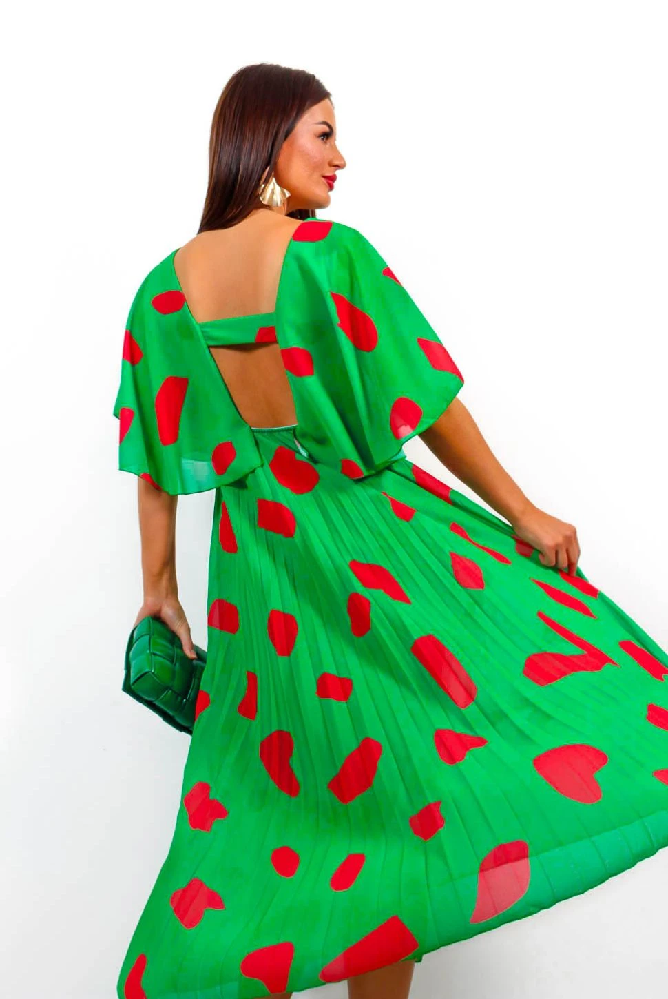 Timeless - Green Red Printed Pleated Maxi Dress
