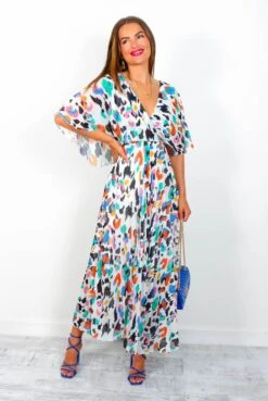 Timeless - White Multi Animal Print Pleated Midi Dress