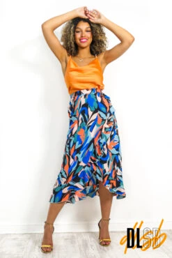 Totally Not Basic - Blue Coral Printed Midi Skirt