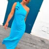 Upgrade You - Turquoise Multi Spot One Shoulder Maxi Dress