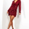 VIP List - Wine Sequin Deep V-Neck Mini Dress
