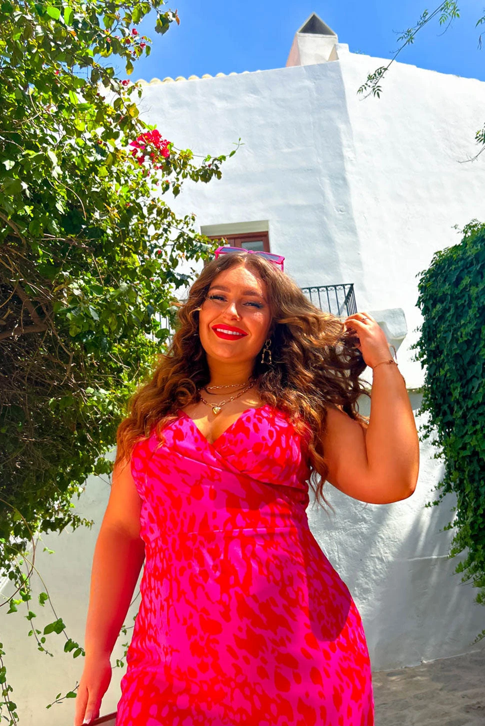 Wild About You - Pink Red Animal Print Midi Dress - Image 4