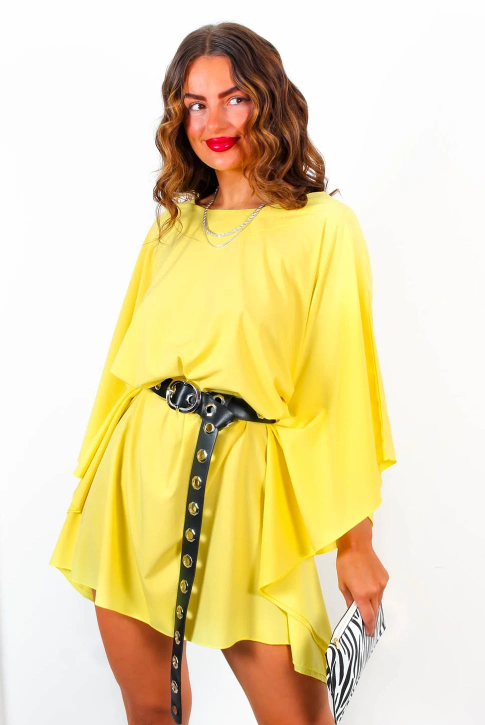 Winging It - Yellow Tie Waist Batwing Mini Dress - Image 2